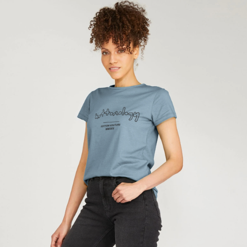 Womens Stone Blue Crew Neck T-Shirt