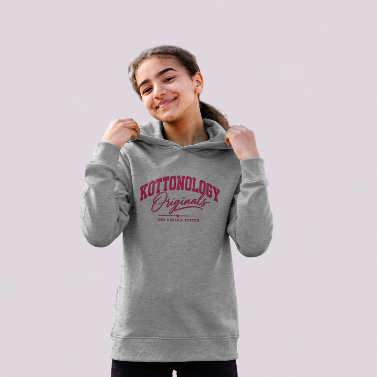 Girls' Grey Red Organic Cotton Hoodie