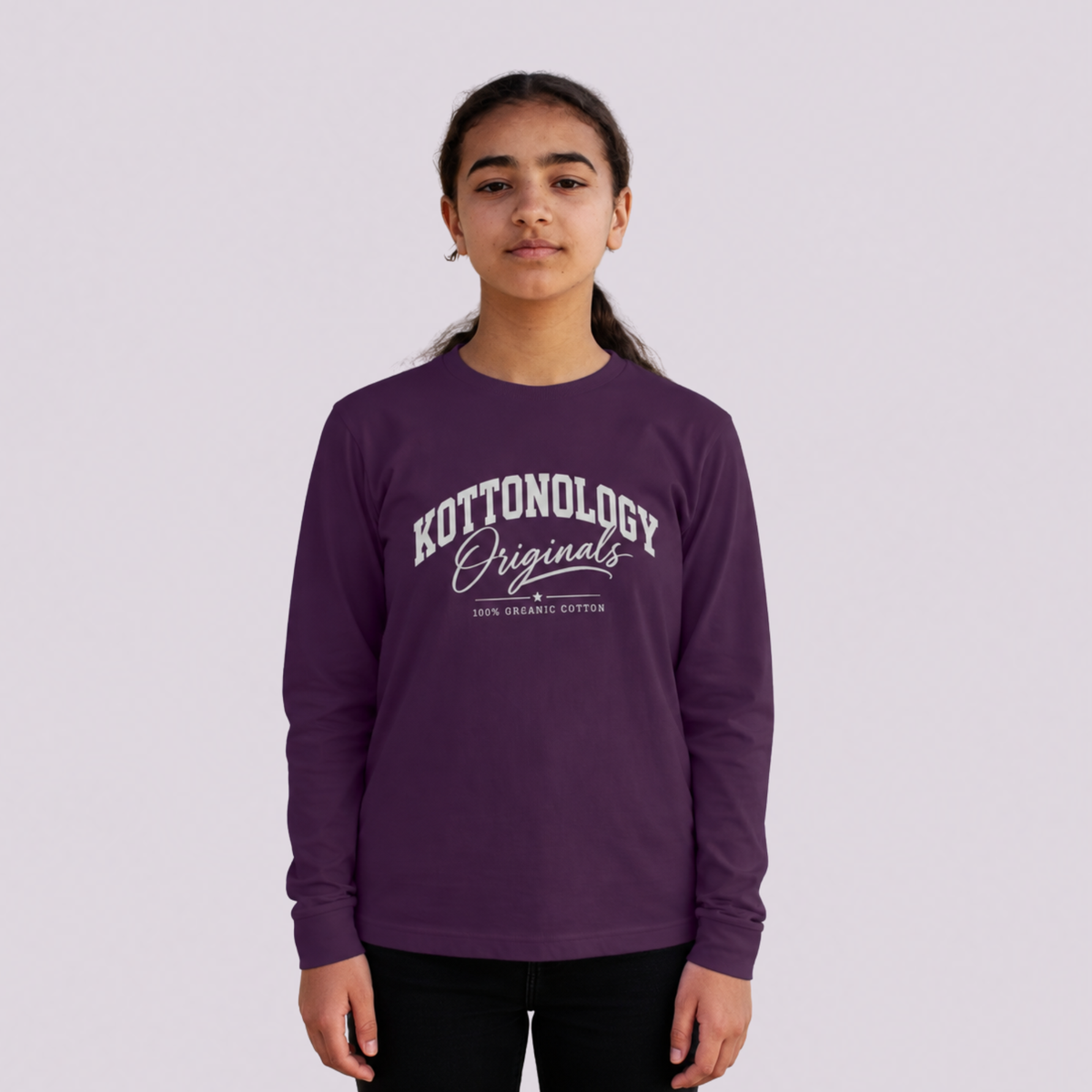 Girls' Purple/White Organic Cotton Long Sleeve T-Shirt