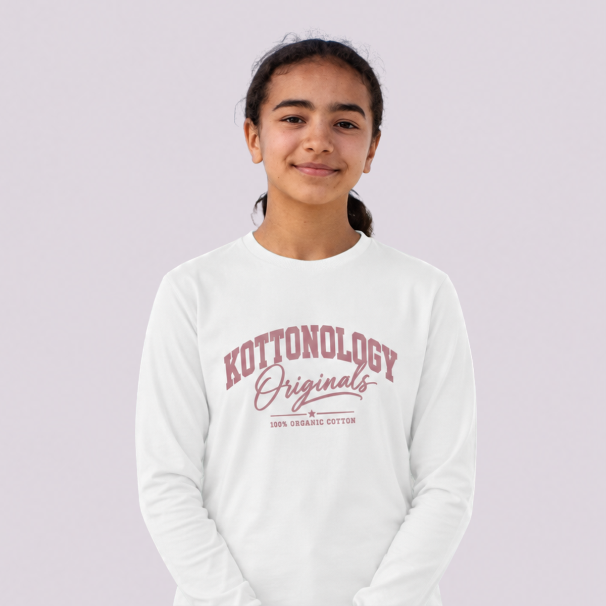 Girls' White/Pink Organic Cotton Long Sleeve T-Shirt