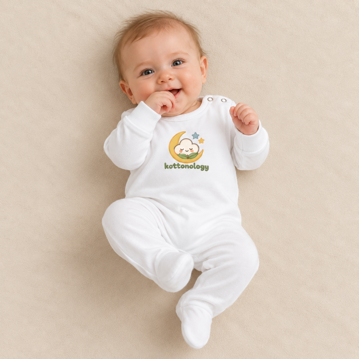 100% Organic Cotton Baby Sleepsuit – Moon & Stars