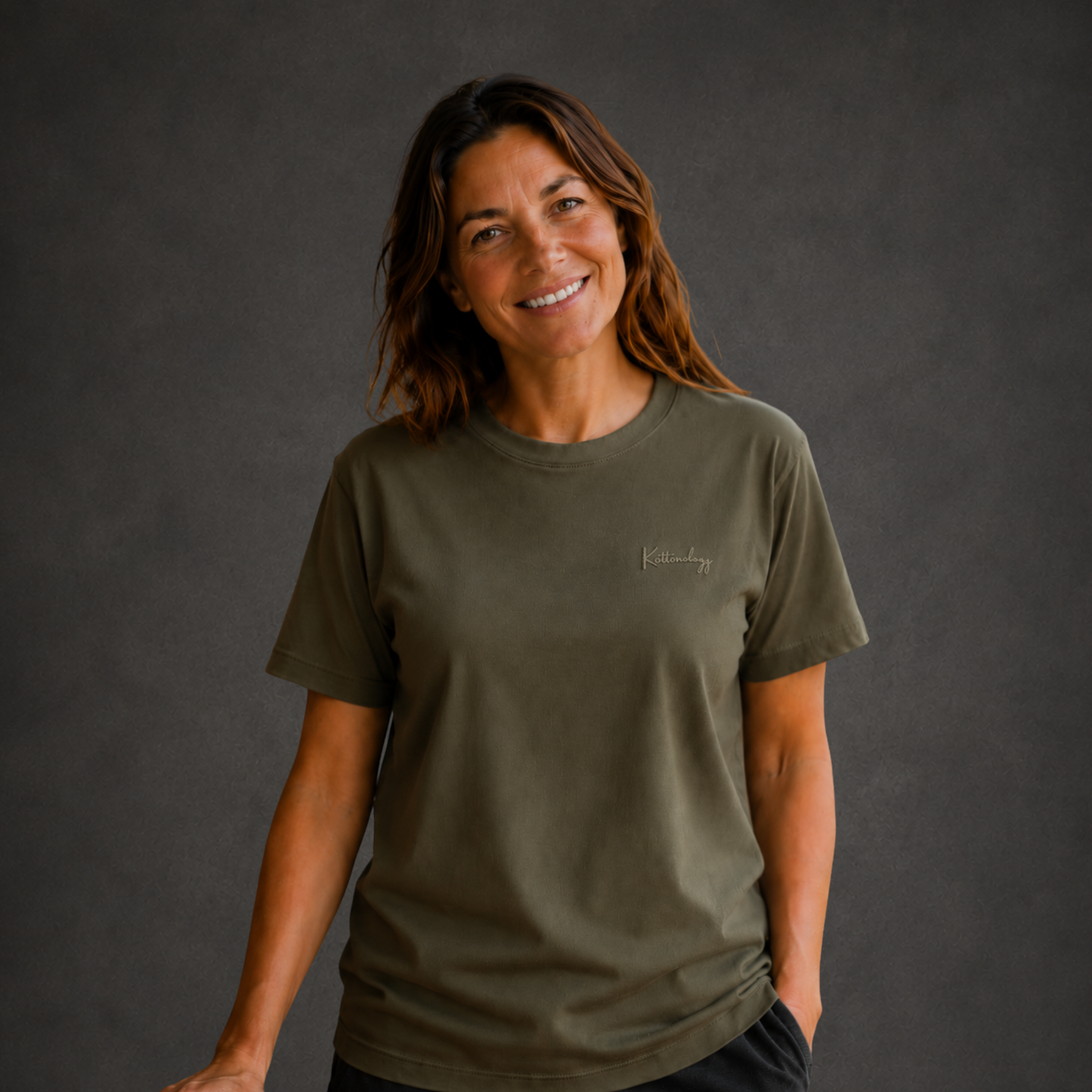 Khaki Kottonology T-Shirt with Embroidered Stitch