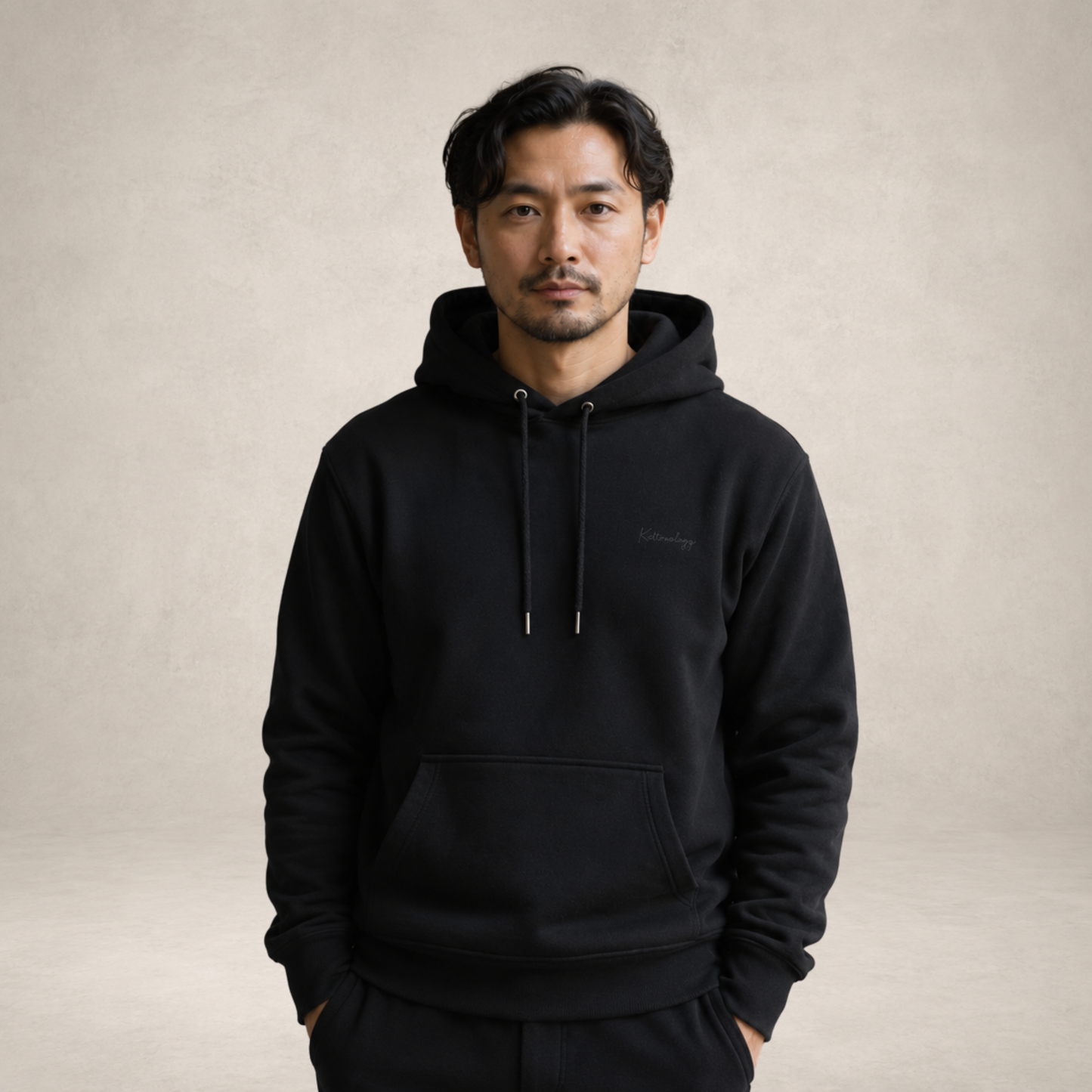 Men's Black Hoodie with Embroidered Logo