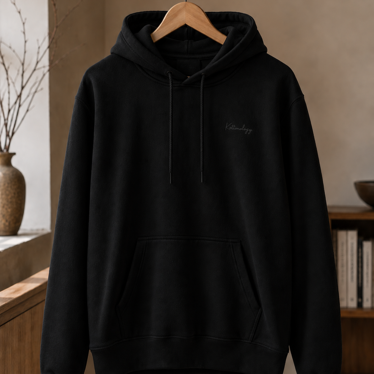 Men's Black Hoodie with Embroidered Logo