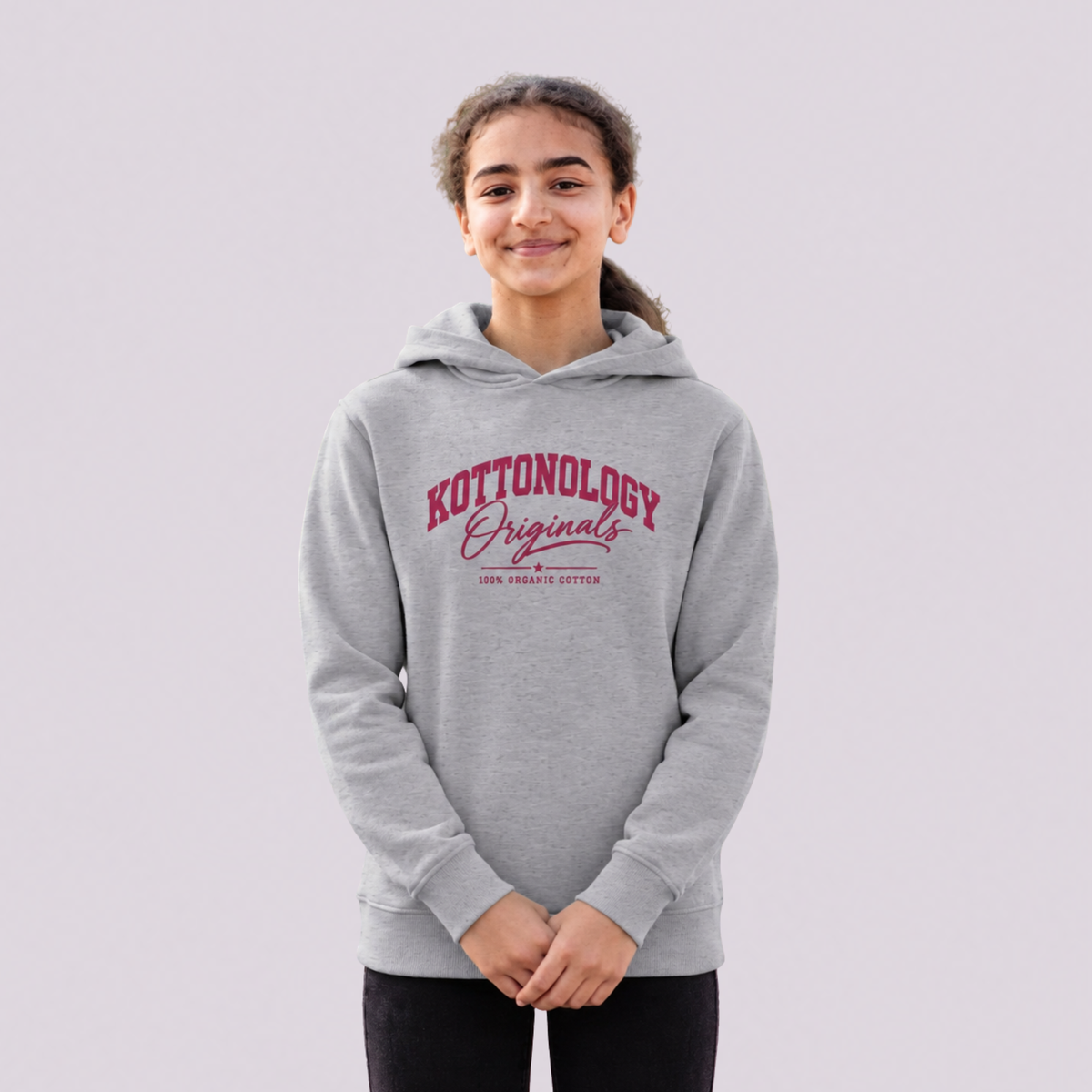 Girls' Grey Red Organic Cotton Hoodie