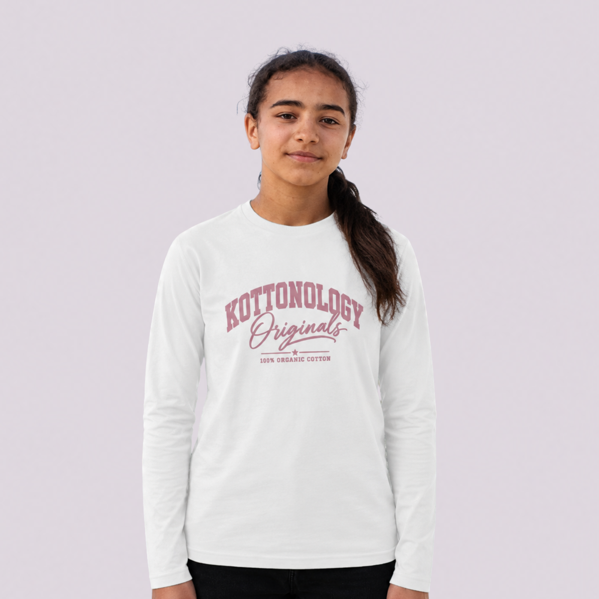 Girls' White/Pink Organic Cotton Long Sleeve T-Shirt