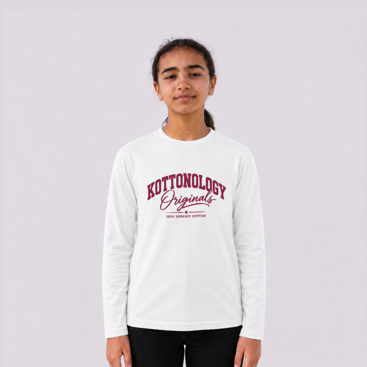 Girls' White/Red Organic Cotton Long Sleeve T-Shirt