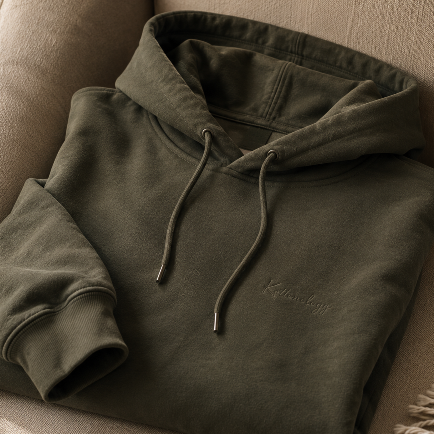 Hoodie in Khaki Green with Embroidered Print