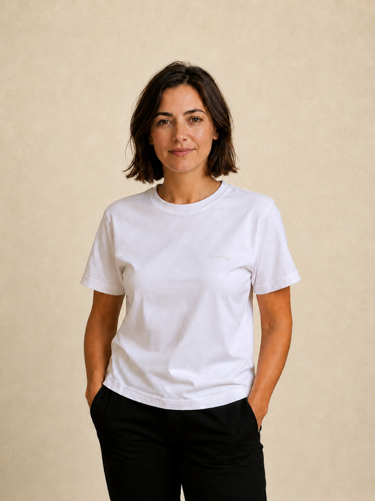 Women’s White Organic Cotton T-Shirt – Embroidered Kottonology Logo